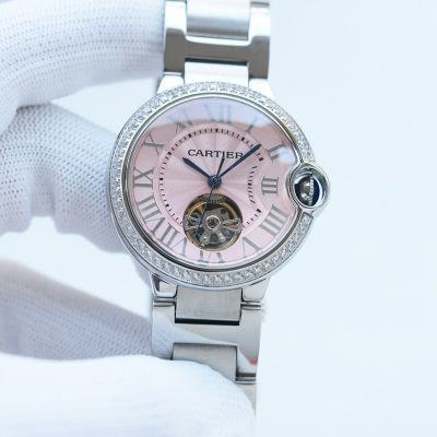 Cartier 316L Steel Stainless Steel/Rose Gold Strap 36*10MM Pink Dial Watch